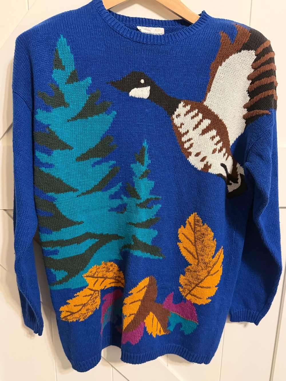 Vintage Suburbans Women’s M Duck Bird Fall Sweater Shoulder Pads Ramie Cotton